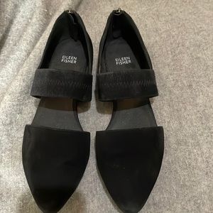 Eileen Fisher strappy zipper flats. Black suede. Size 10